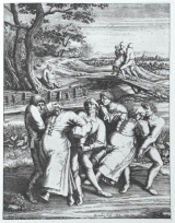 Dansmanie Sint-Jans Molenbeek. Gravure van Hendrick Hondius.
